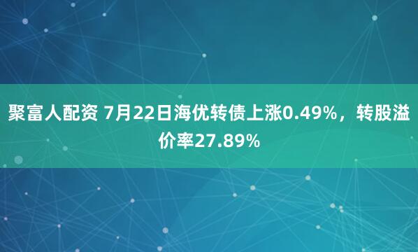 聚富人配资 7月22日海优转债上涨0.49%，转股溢价率27.89%